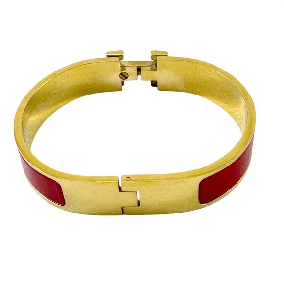 Hermes Clic H Bracelet Gold & Red Enamel Bracelet Rouge Amarante Made in France - Picture 4 of 8